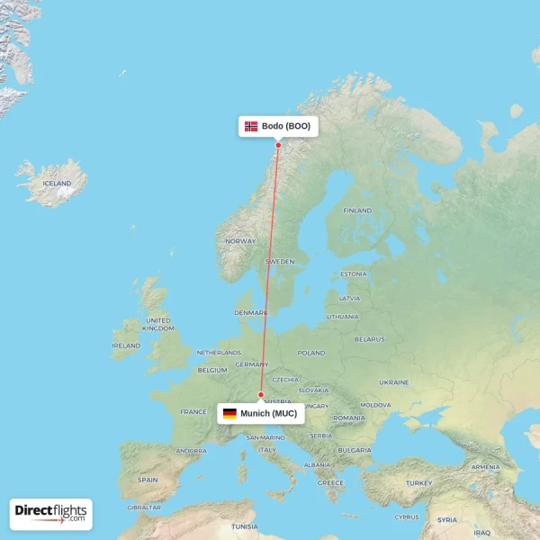 Munich - Bodo direct flight map