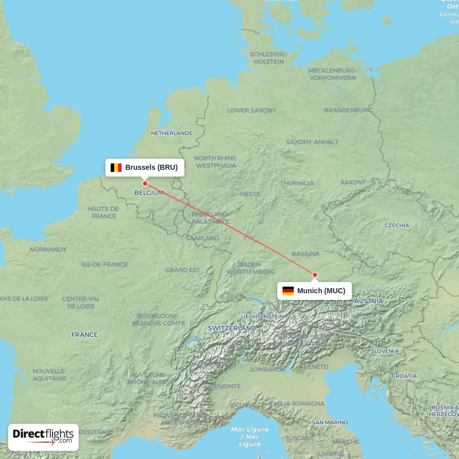 MUC - BRU route map