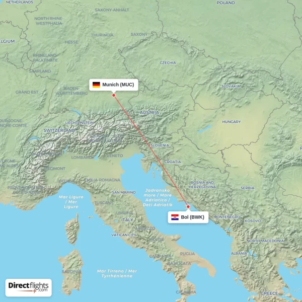 Munich - Bol direct flight map