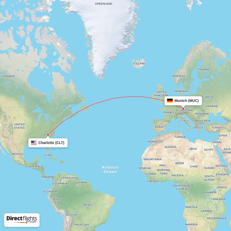 MUC - CLT route map