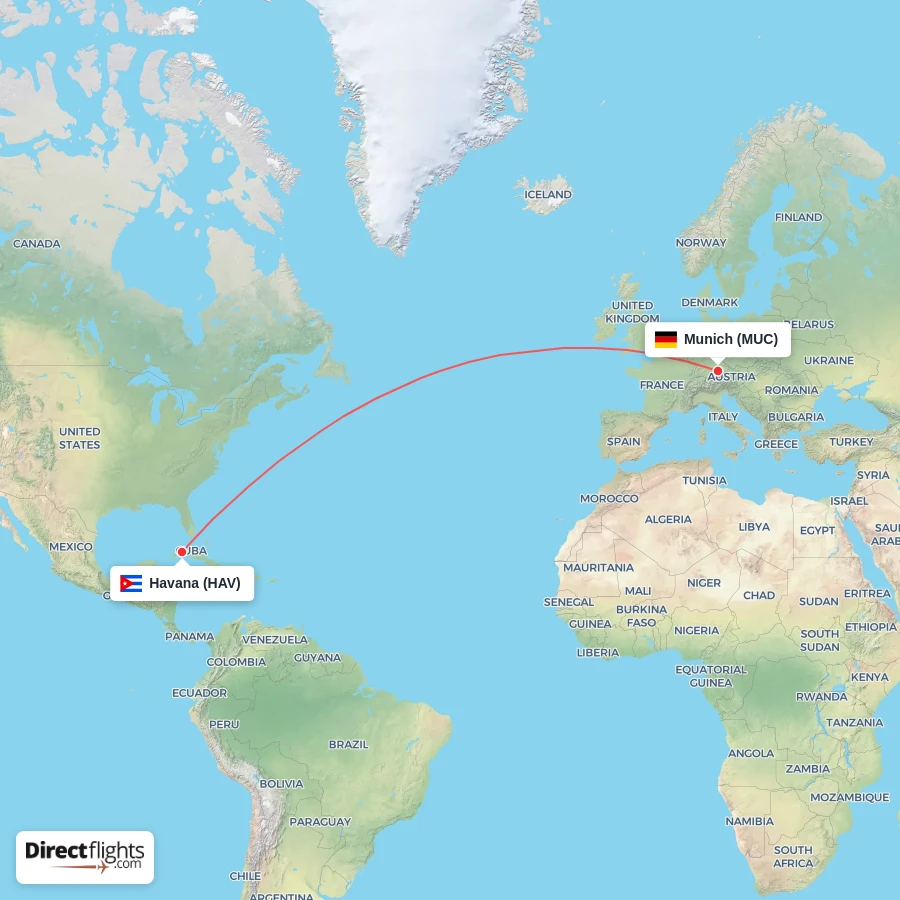 MUC - HAV route map