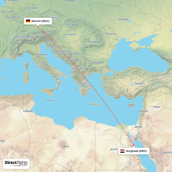 Munich - Hurghada direct flight map