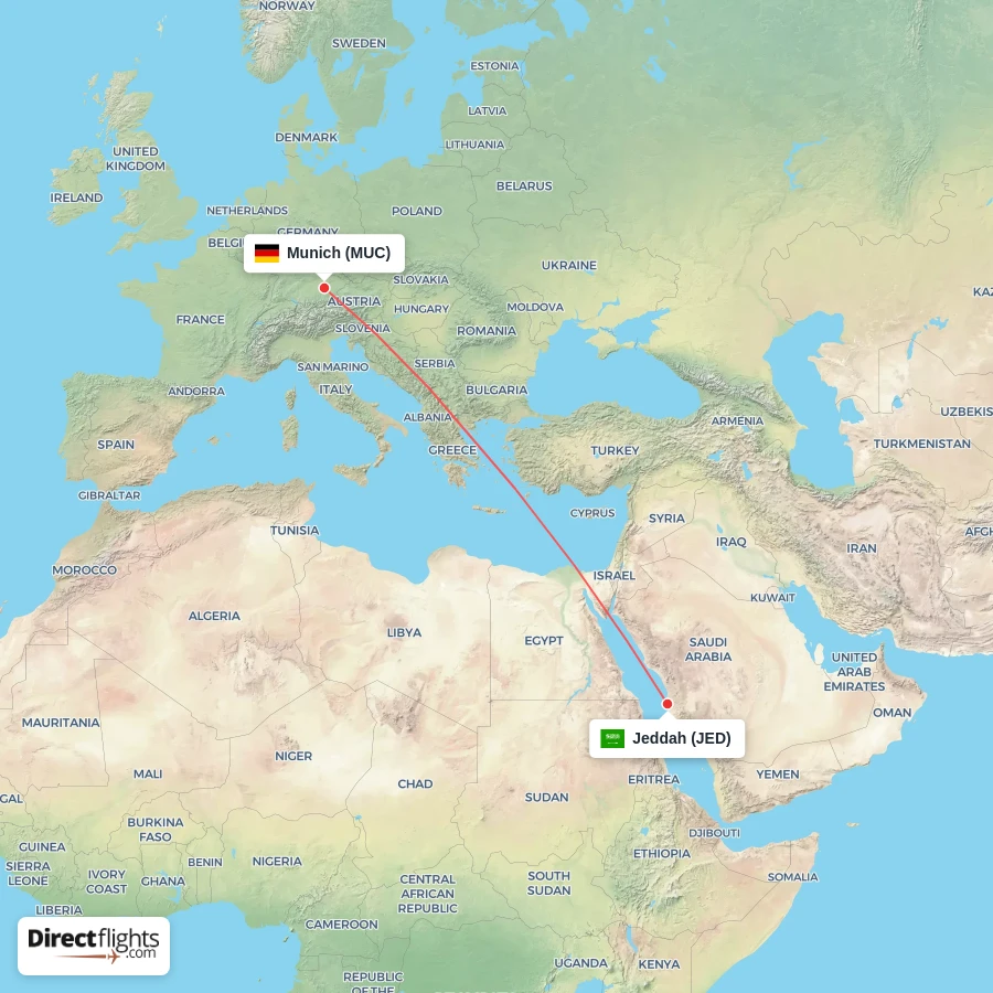 MUC - JED route map