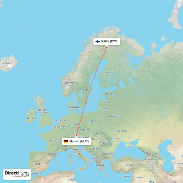 Munich - Kittila direct flight map