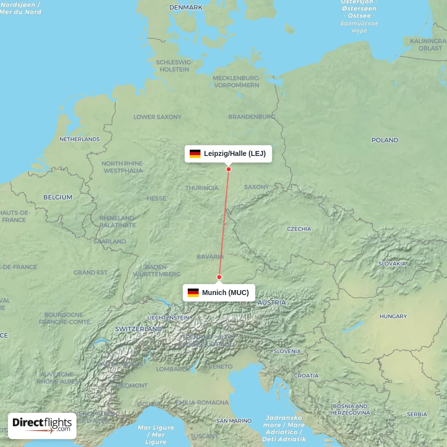 MUC - LEJ route map