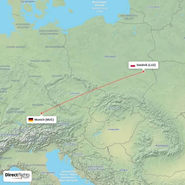 Munich - Swidnik direct flight map