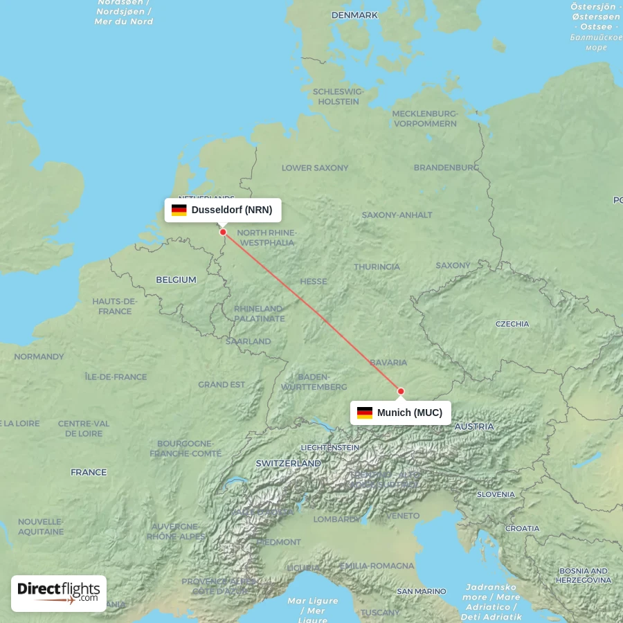 MUC - NRN route map