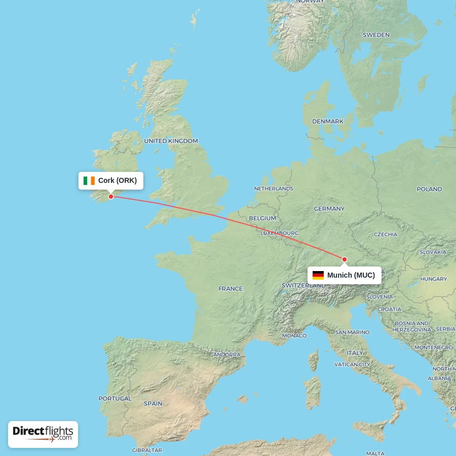 MUC - ORK route map