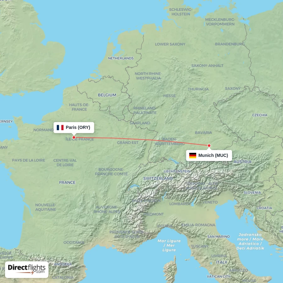 MUC - ORY route map