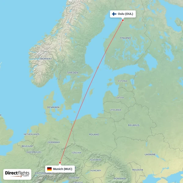 Munich - Oulu direct flight map