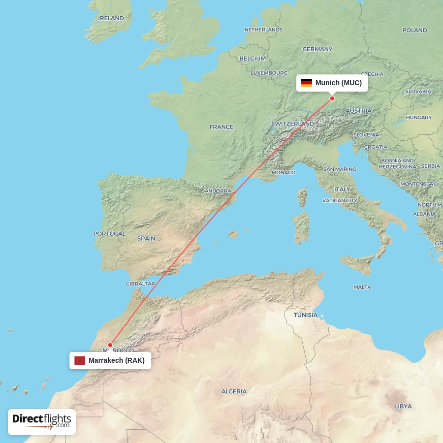 MUC - RAK route map