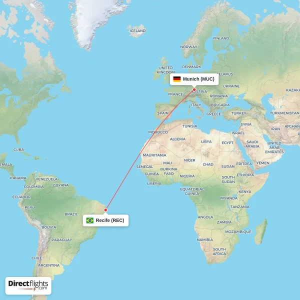 Munich - Recife direct flight map