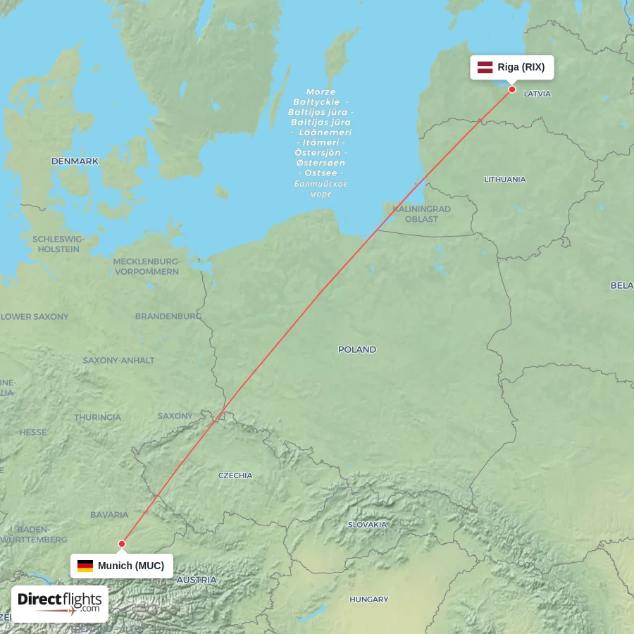 MUC - RIX route map