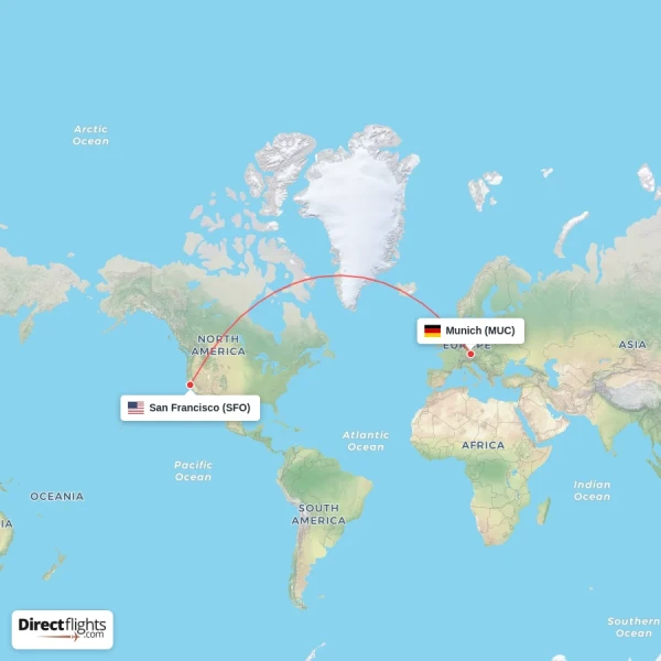 Munich - San Francisco direct flight map