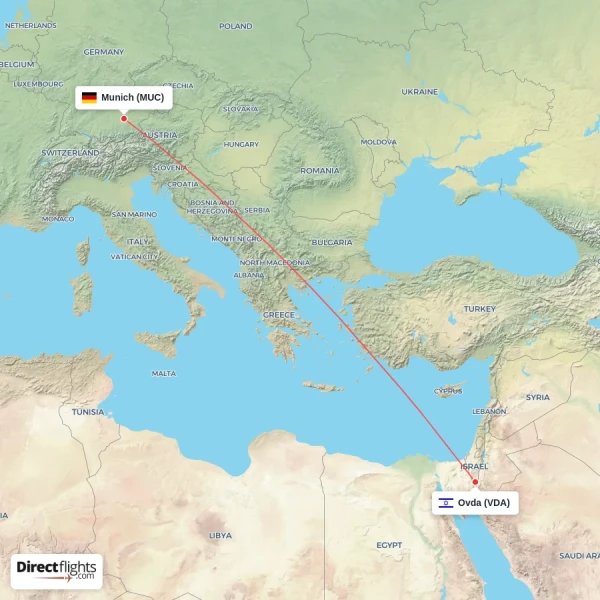 Munich - Ovda direct flight map