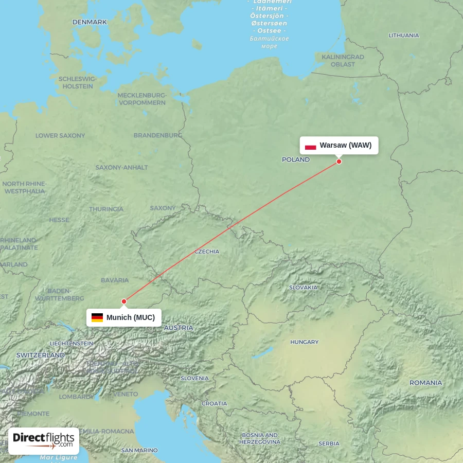 MUC - WAW route map