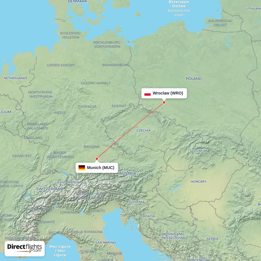 MUC - WRO route map