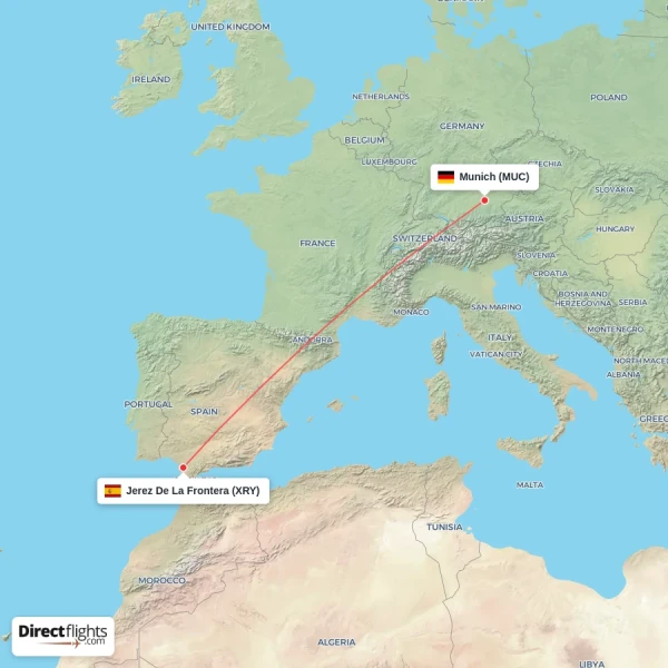 Munich - Jerez De La Frontera direct flight map