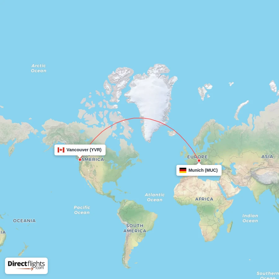 MUC - YVR route map