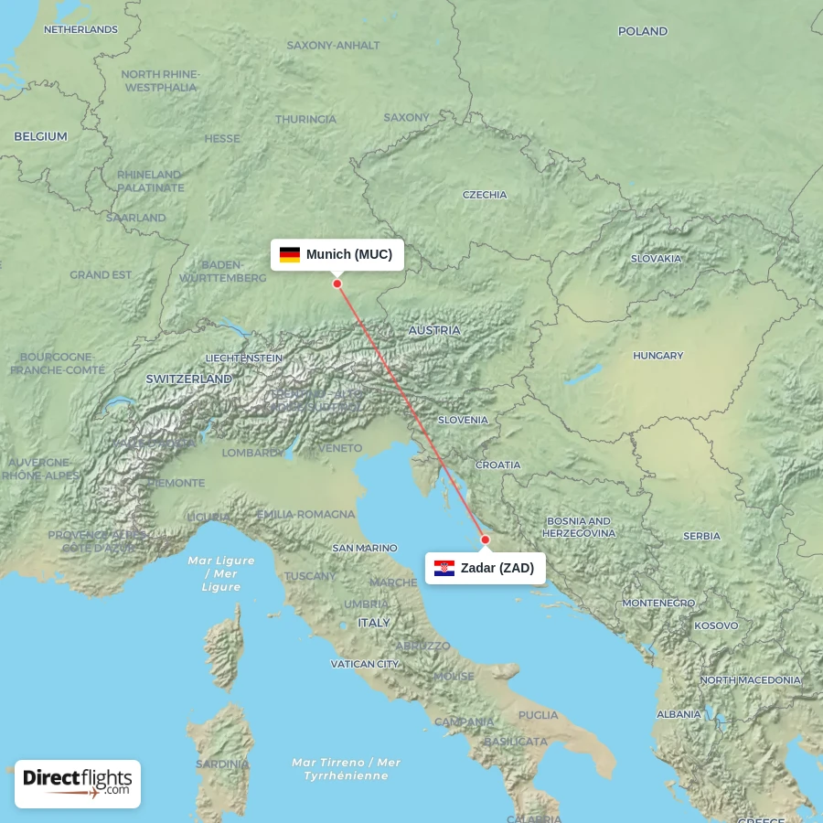 MUC - ZAD route map