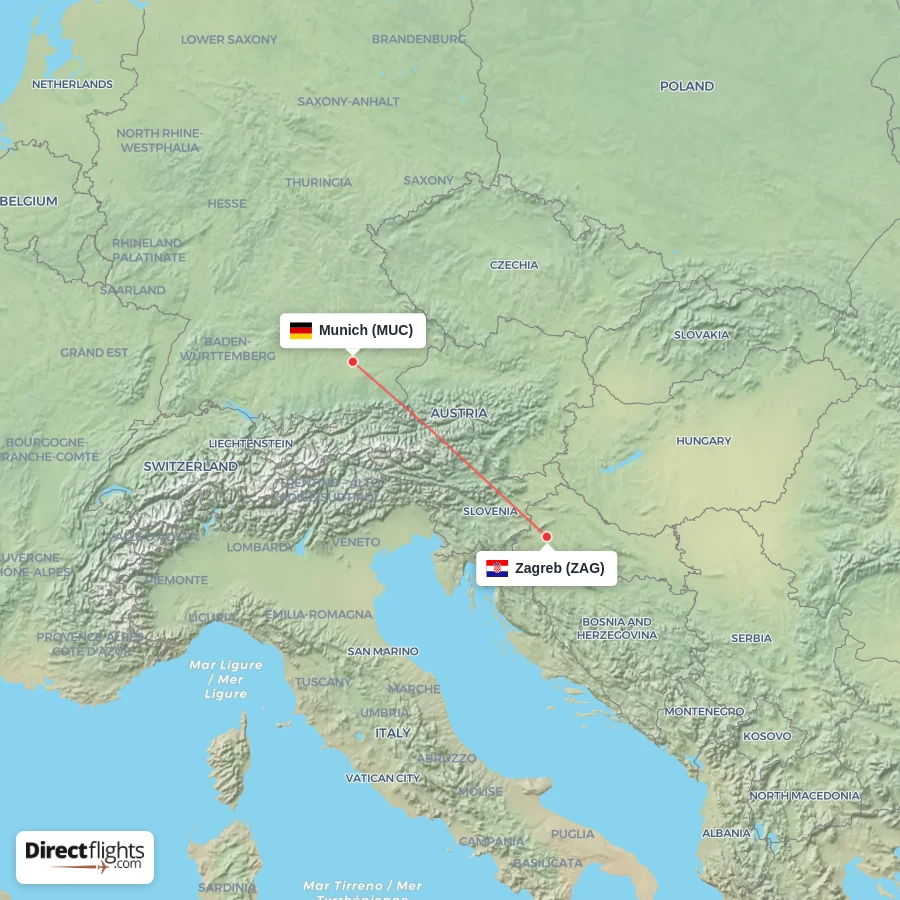 MUC - ZAG route map