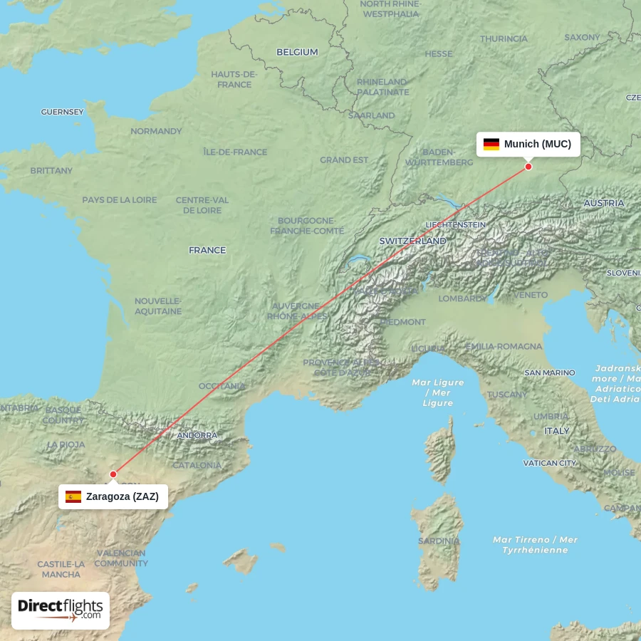 MUC - ZAZ route map