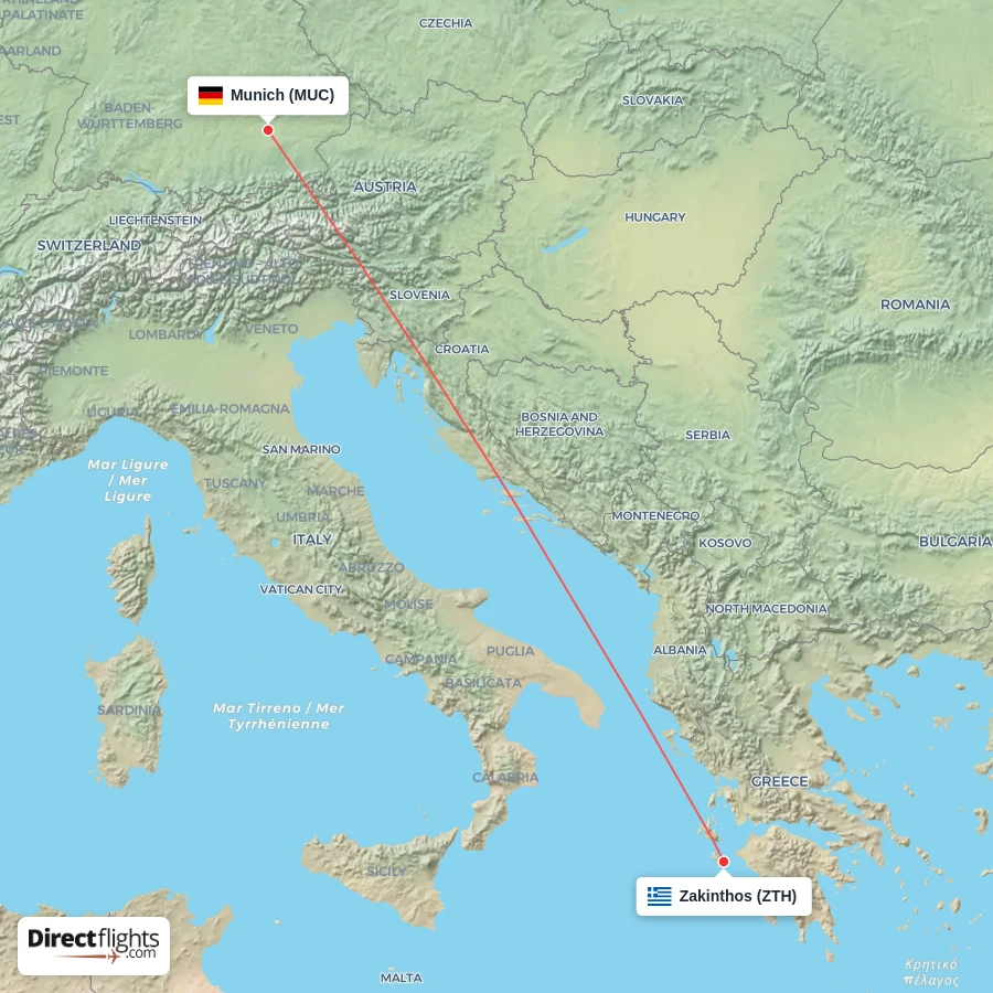 MUC - ZTH route map