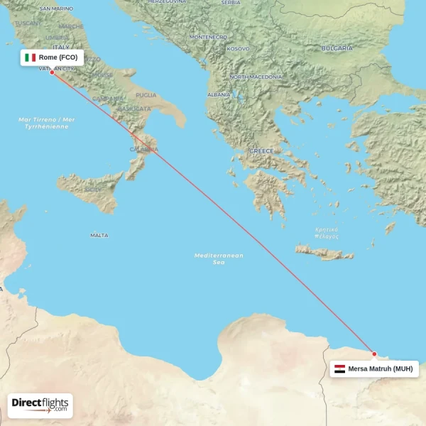 Mersa Matruh - Rome direct flight map