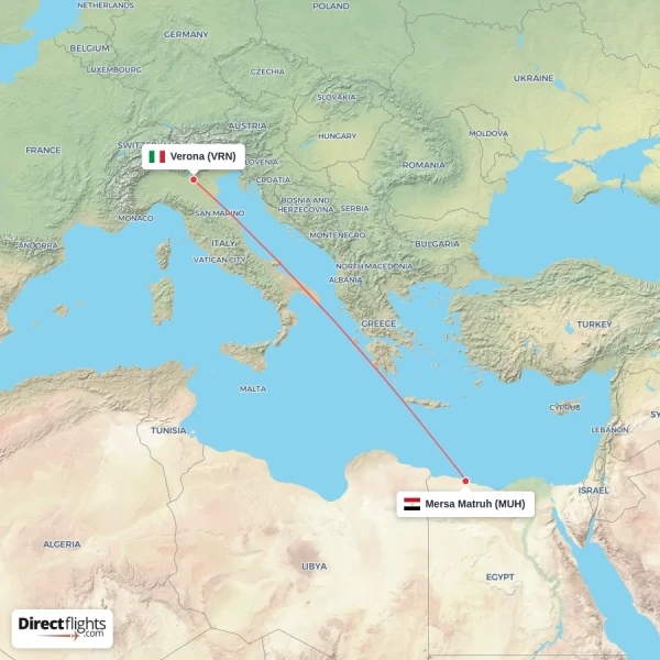 Mersa Matruh - Verona direct flight map