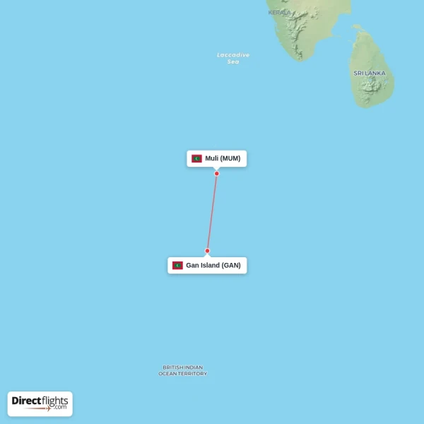 Muli - Gan Island direct flight map