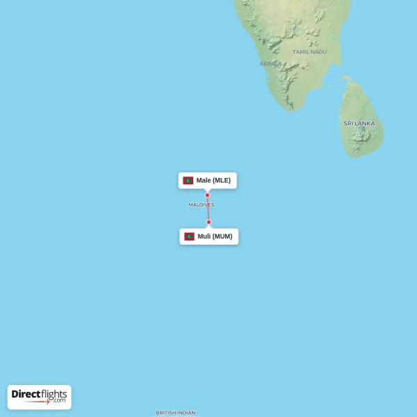 Muli - Male direct flight map