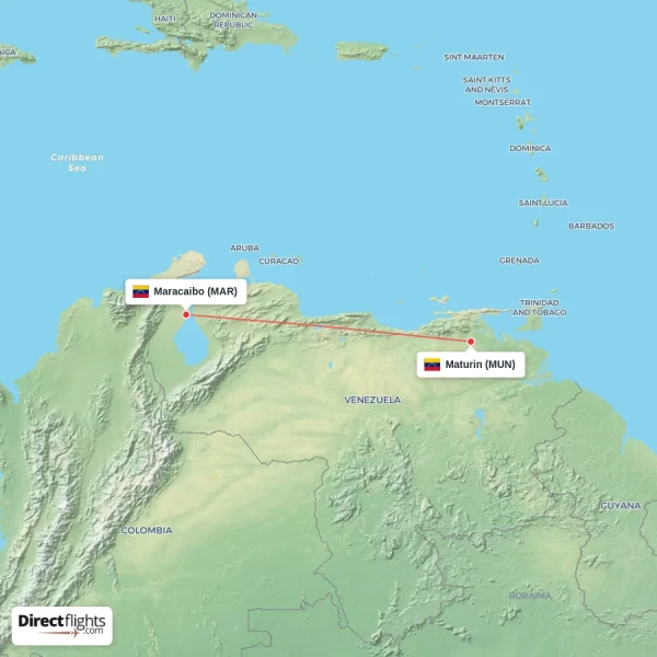 Maturin - Maracaibo direct flight map