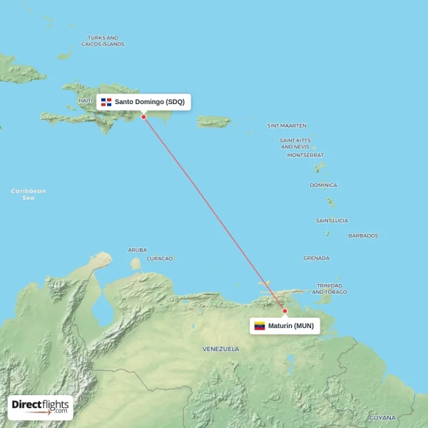 Maturin - Santo Domingo direct flight map