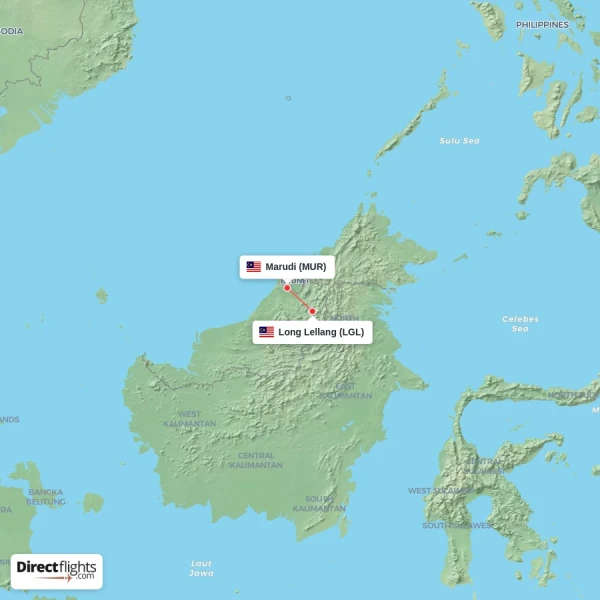 Marudi - Long Lellang direct flight map