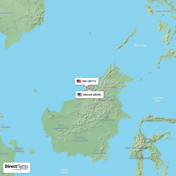 Marudi - Miri direct flight map
