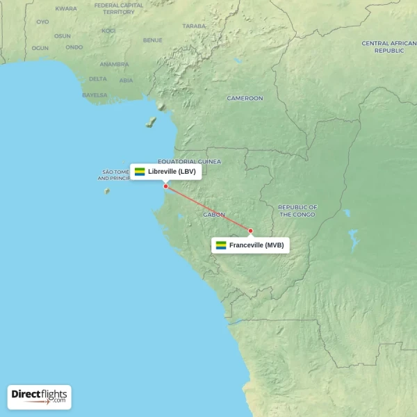Franceville - Libreville direct flight map