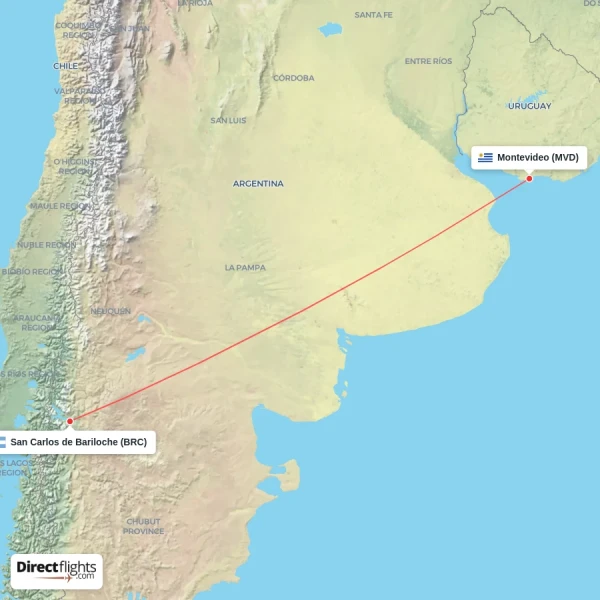 Montevideo - San Carlos de Bariloche direct flight map