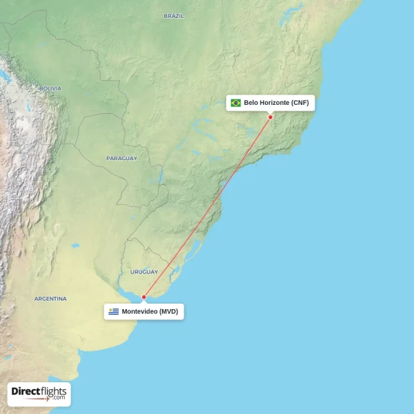 Montevideo - Belo Horizonte direct flight map