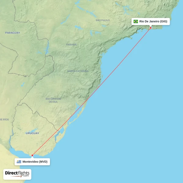 Montevideo - Rio De Janeiro direct flight map