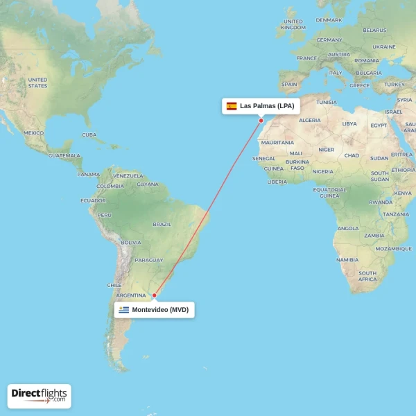 Montevideo - Las Palmas direct flight map