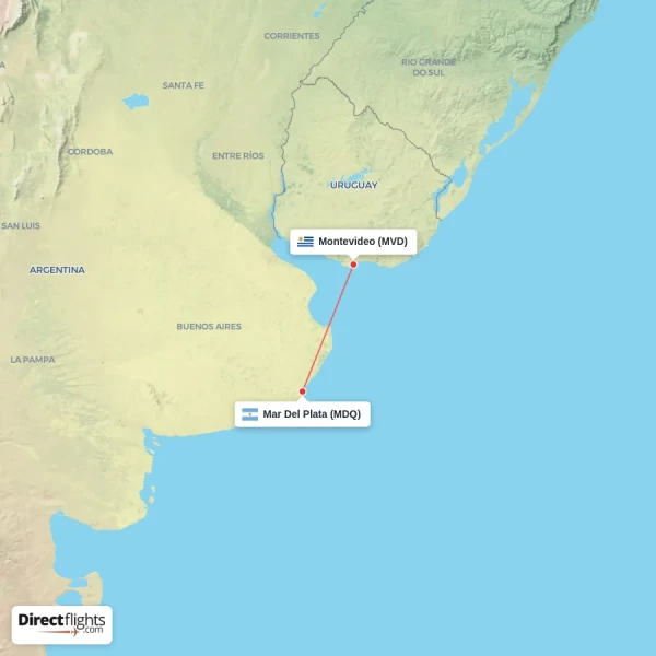 Montevideo - Mar Del Plata direct flight map