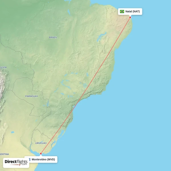Montevideo - Natal direct flight map