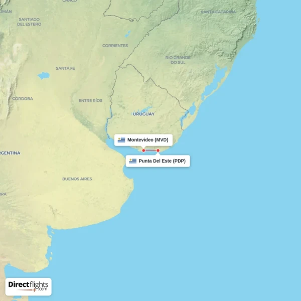 Montevideo - Punta Del Este direct flight map