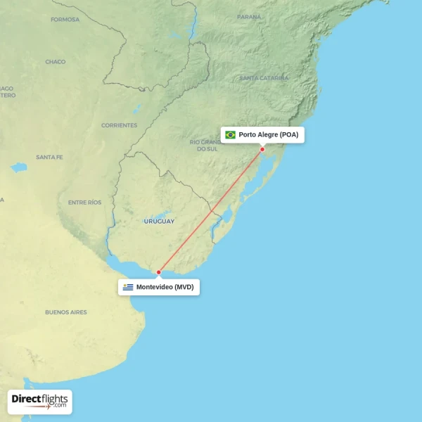 Montevideo - Porto Alegre direct flight map