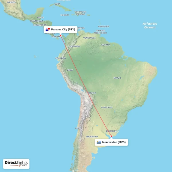 Montevideo - Panama City direct flight map