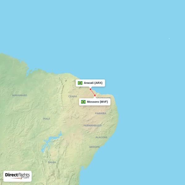 Mossoro - Aracati direct flight map