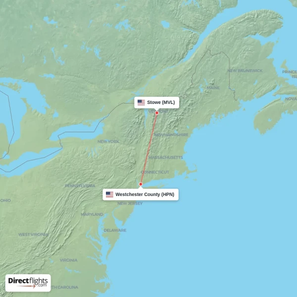 Stowe - Westchester County direct flight map
