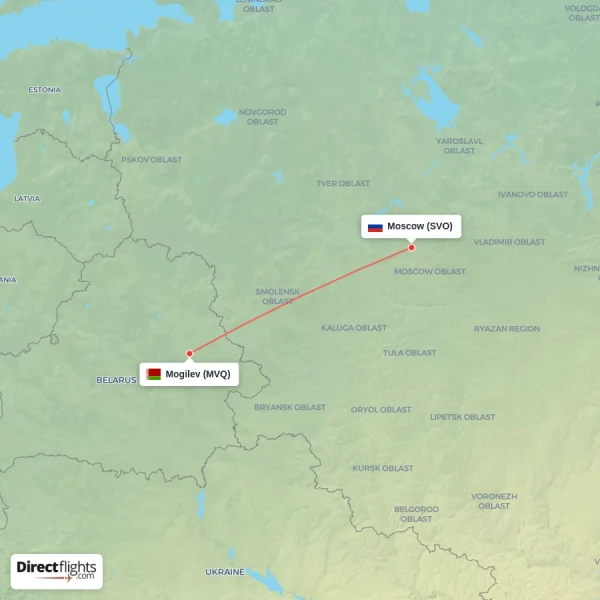 Mogilev - Moscow direct flight map