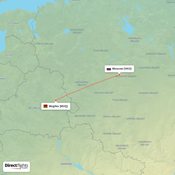 Mogilev - Moscow direct flight map