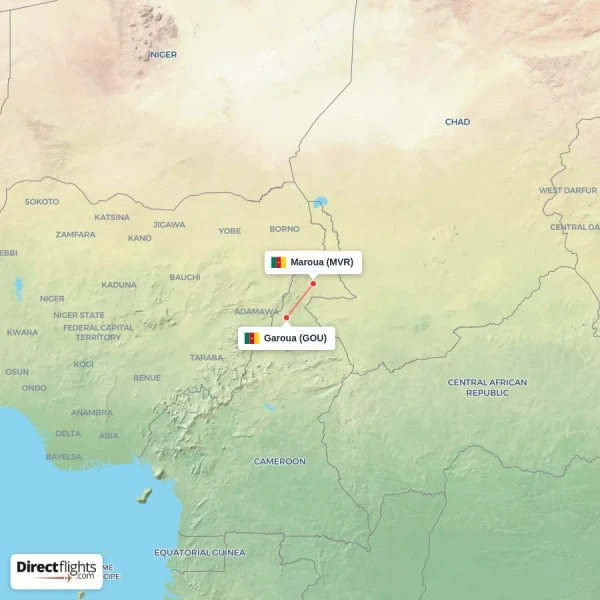 Maroua - Garoua direct flight map